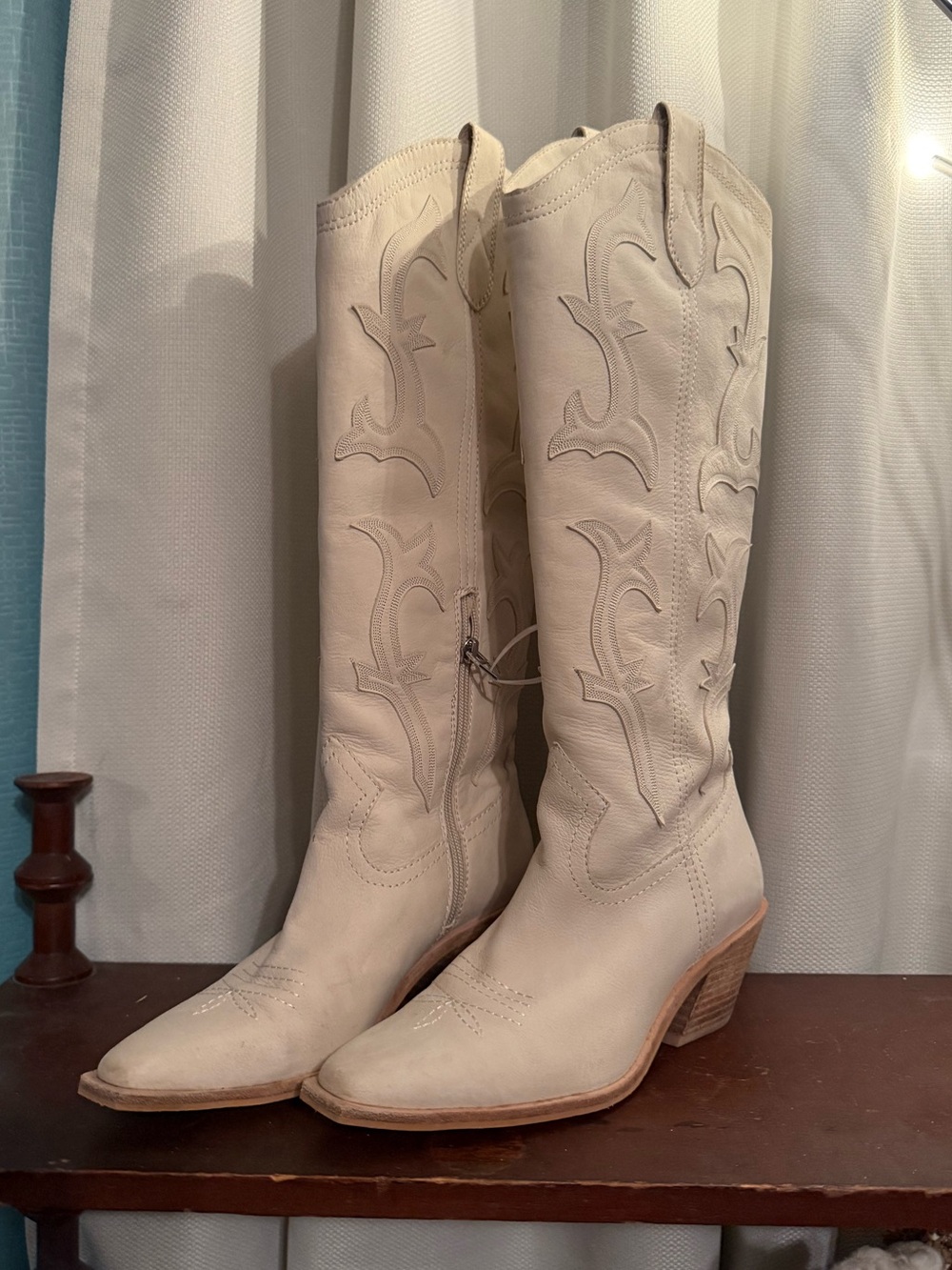 Dolce Vita Cream Western Embroidered Cowboy Boots - Women